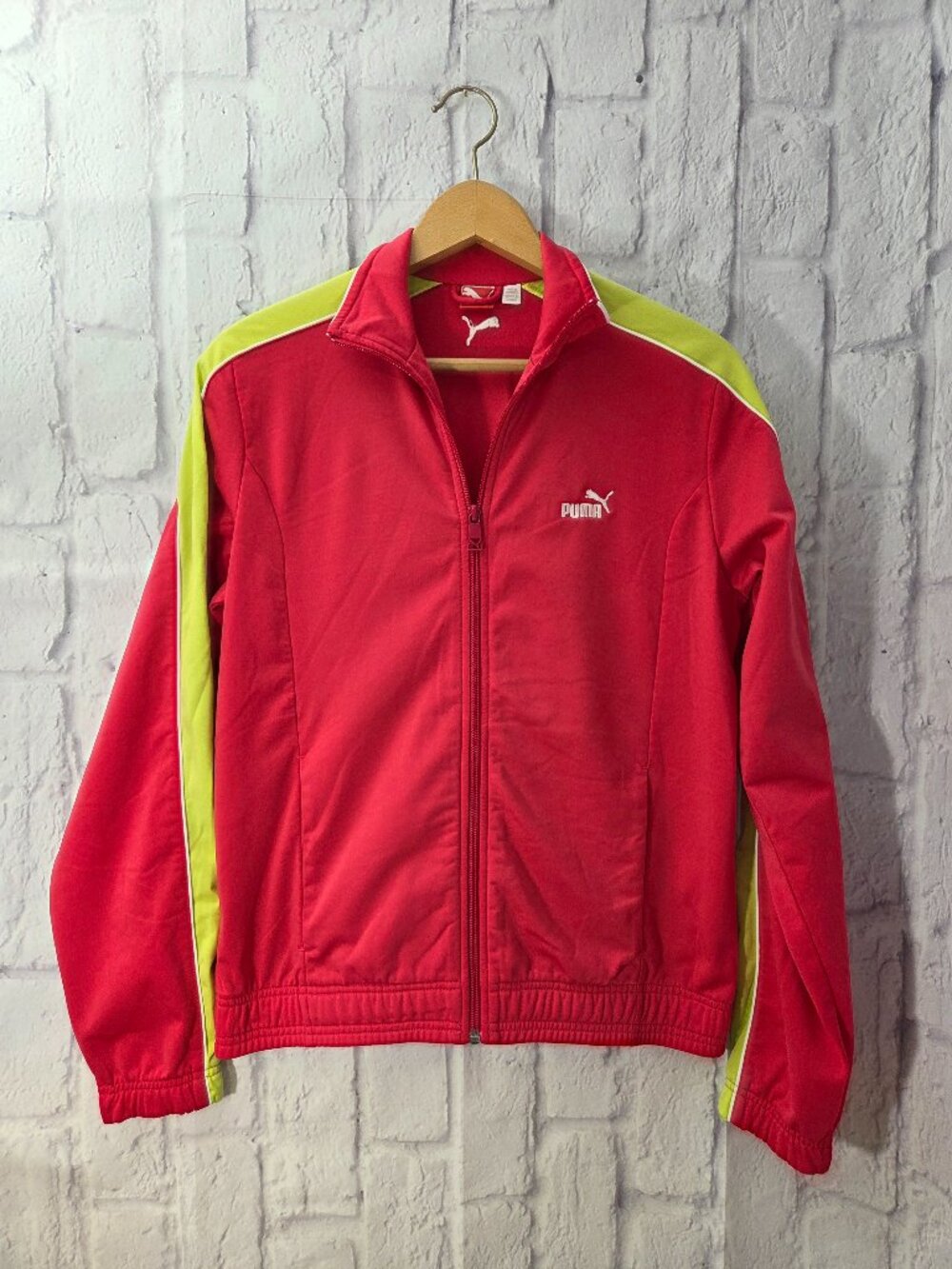Puma Medium Bright Pink Lime Green Full Zip Mid Weight Track Jacket